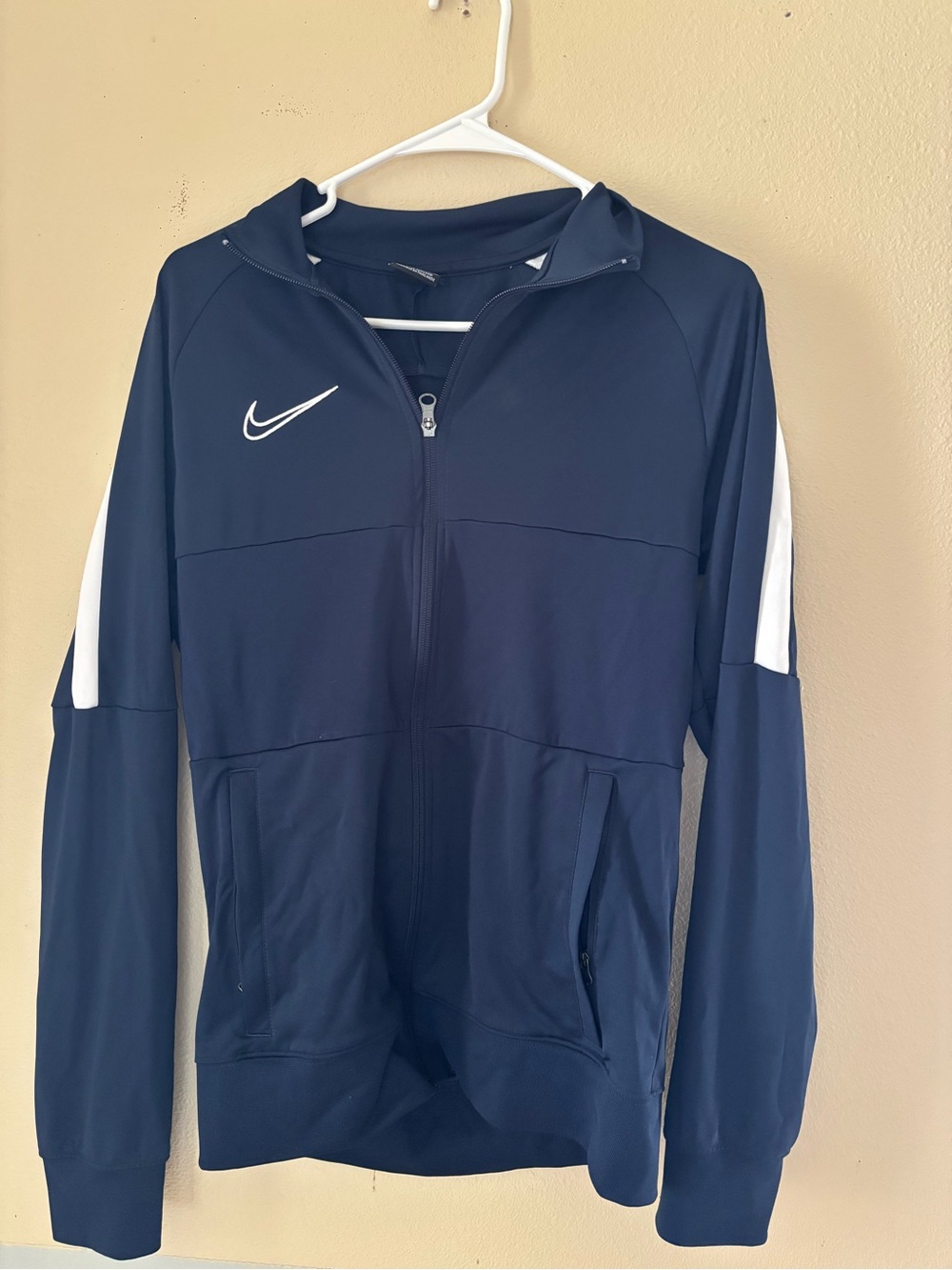 Nike Navy Women's Full-Zip Hoodie with White Sleeve Stripes